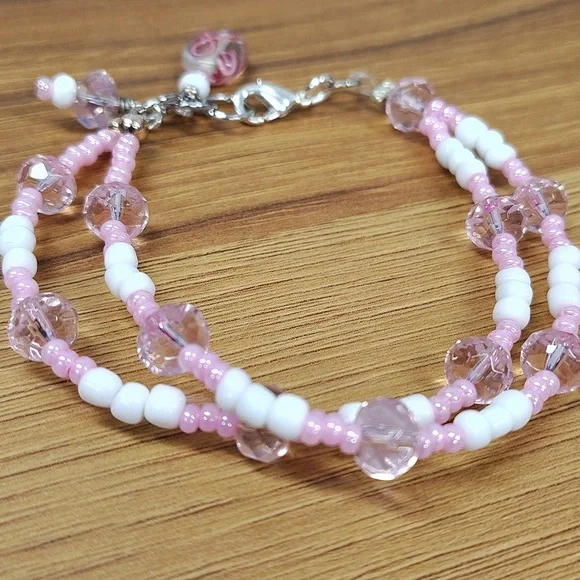 Breast Cancer Awareness Bracelet, Pink and White - Picture 5 of 8